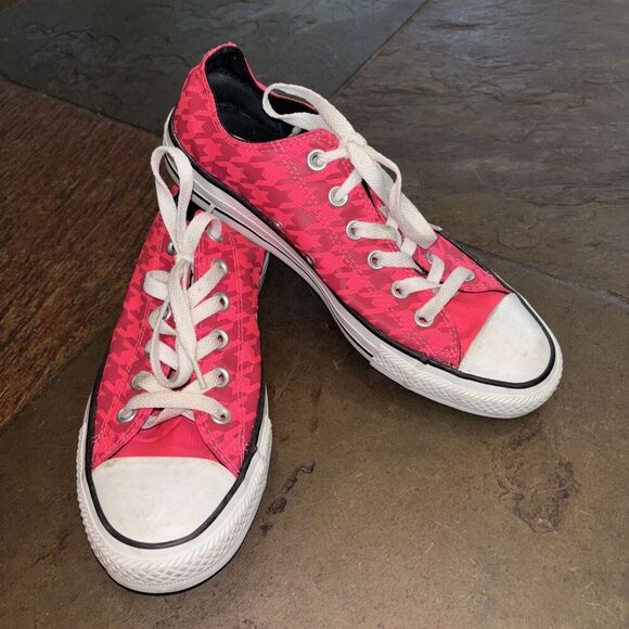 Converse All Star Sneakers Houndstooth Pink Women 8 Canvas Tie Low Top - Picture 2 of 8
